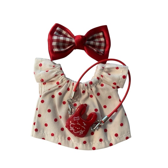 Labubu Other - LABUBU OUTFIT - Red & White Polka Dot Dress w/ Bow & Bag (3 Piece Set)